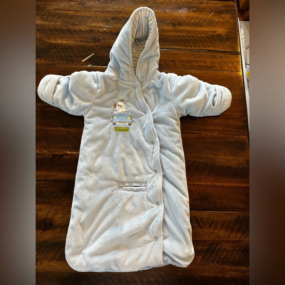 Carter’s Baby Blue Plush Bunting Pram Coat 6-9M Bear Car Hooded